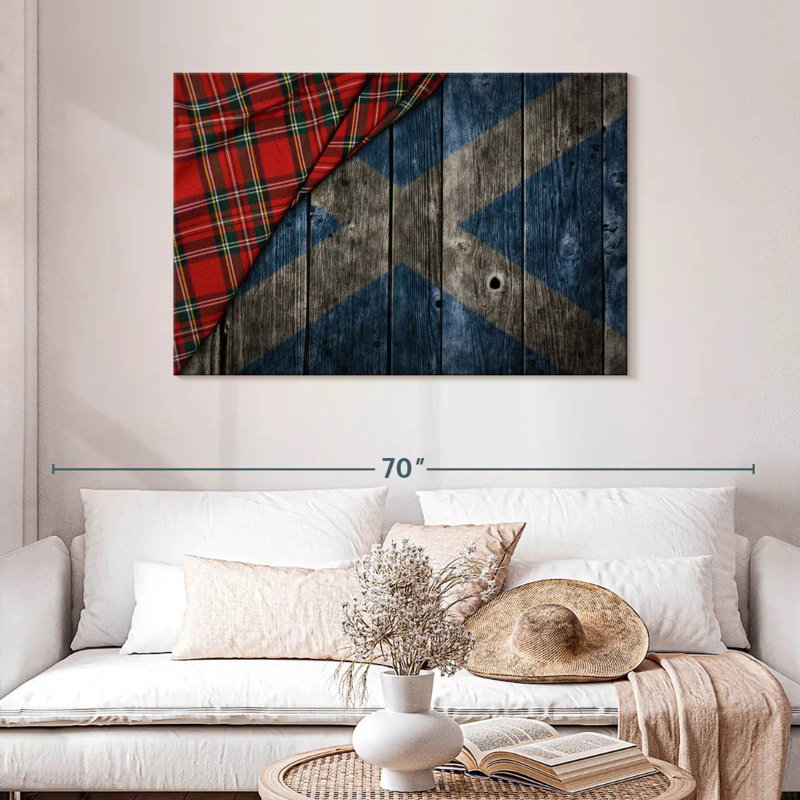 Kilt de Borges et drapeau écossais, H 30 po x l 45 po