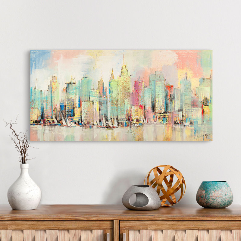 New York Colour Skyline by Luigi Florio - Wrapped Canvas Painting, 60cm H x 120cm W x 4cm D