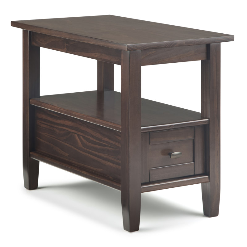 Warm Shaker Solid Wood Transitional End Table with Storage Drawer, Tobacco Brown, 14"