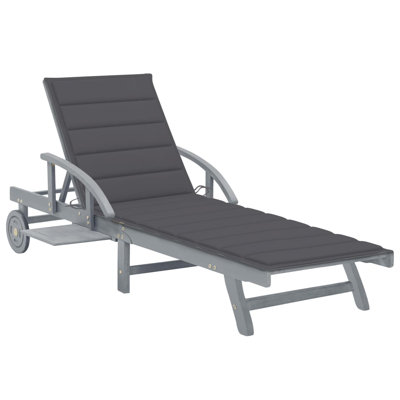 Sun Lounger Grey Solid Acacia Wood Grey Wash Finish Large Outdoor Lounge Chair Durable Premium Design