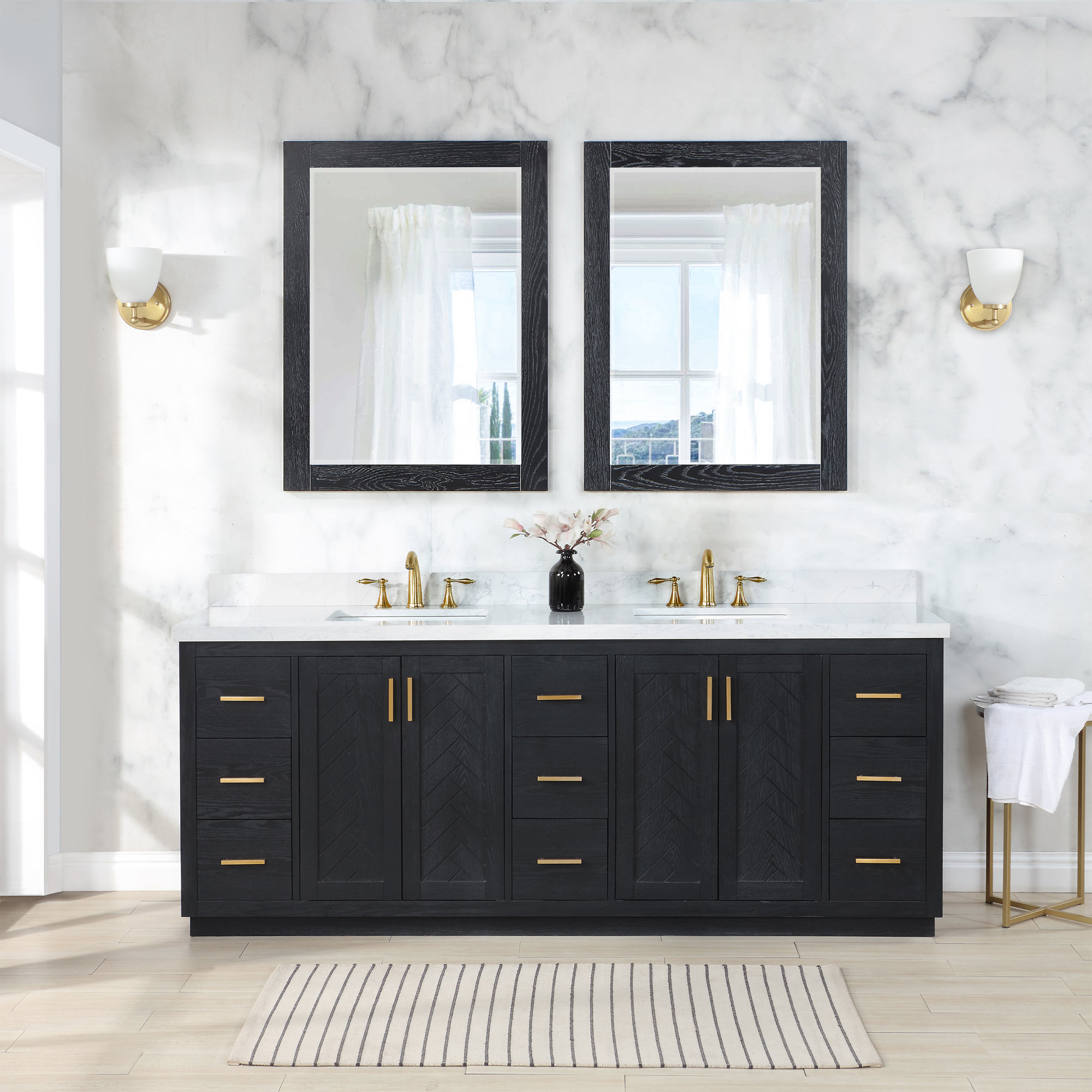 Everly Quinn Writzer 84'' Double Bathroom Vanity with Cultured Marble ...