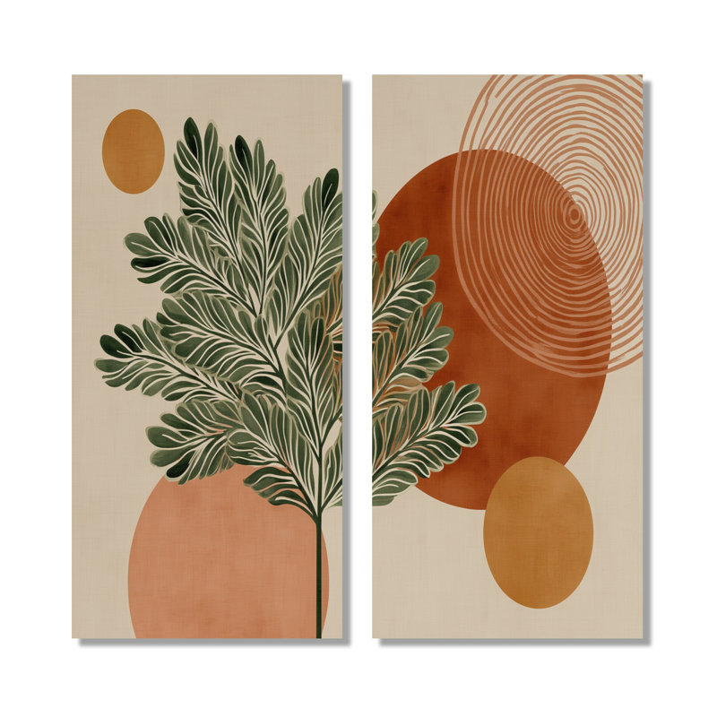 «Green and Orange Minimalisme Sage Elegance», reproduction d'art sur toile, décoration murale botanique verte 2 pièces