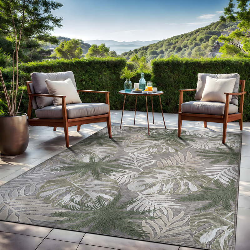 Tapis floral d'intérieur pour l'extérieur, Rectangle 5' x 7', Green