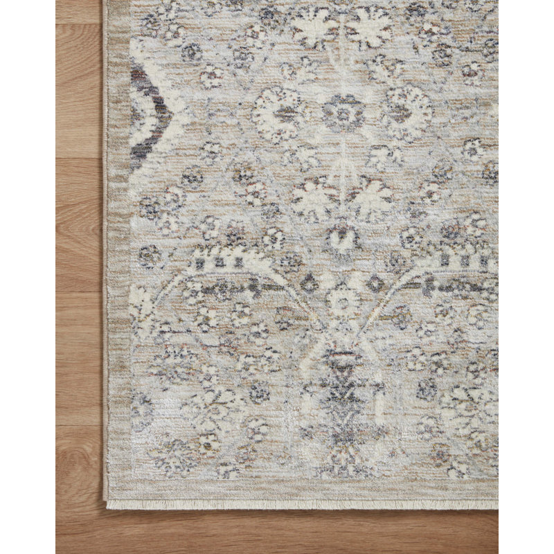 Ivory and Silver Geometric Pattern Stain-Resistant Area Rug