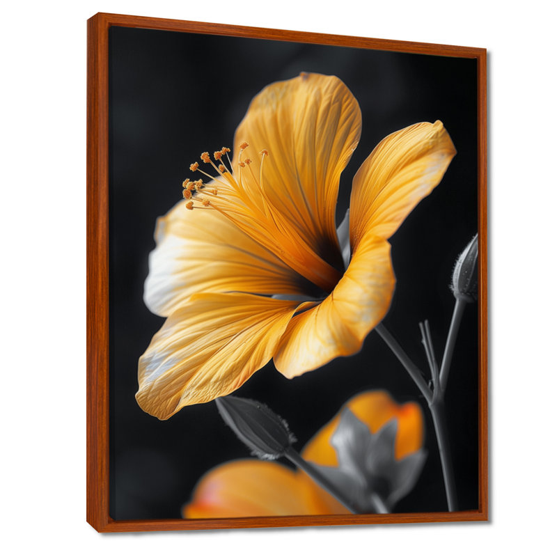 Jaune jaune noir pétale de fleurs - fleurs, art mural salon, Toile avec cadre flottant brun, H 20 po x l 12 po x P 1 po