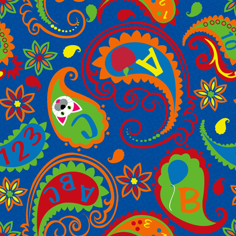 Tapis pour salle de classe KidCarpet.com ABC Paisley, Rectangle 6 pi x 9 pi