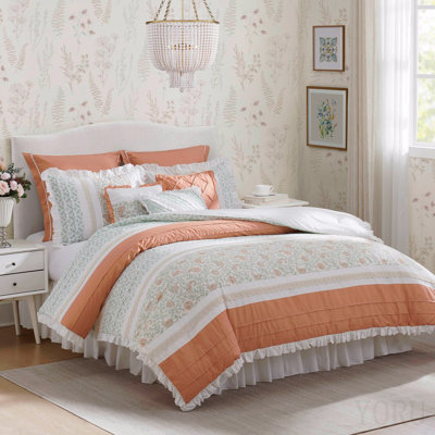 Ensemble d'édredon en percale de coton 9 pièces Coral Queen