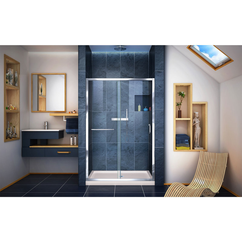 Porte de douche coulissante transparente 48 "x 74,75" Infinity-Z, Chrome, Biscuit