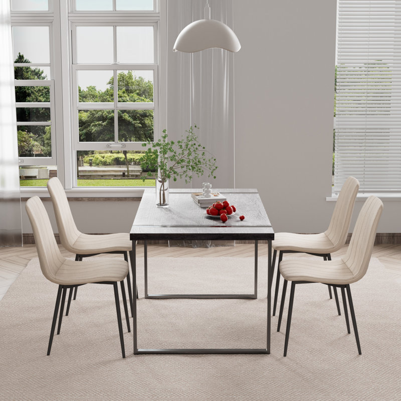 Ensemble de salle à manger, chaises de salle à manger rembourrées de 59 po, Crème, crème