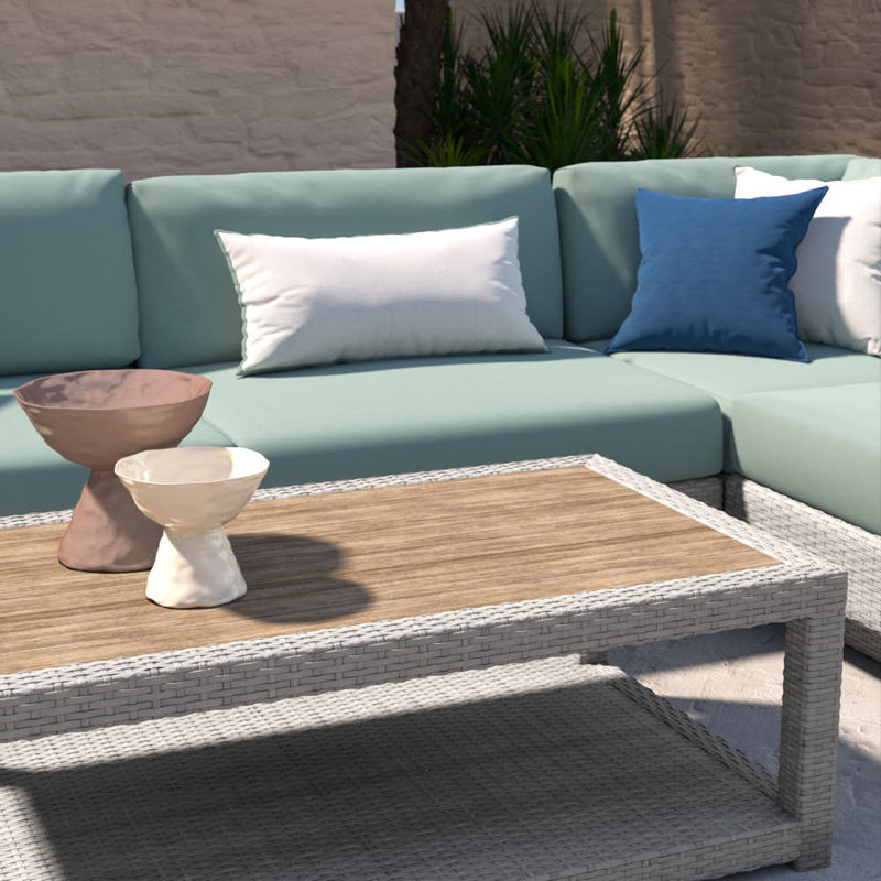Portofino Comfort Outdoor 5 - Piece Conversation Set, Gray Frame/Spa Blue Cushion