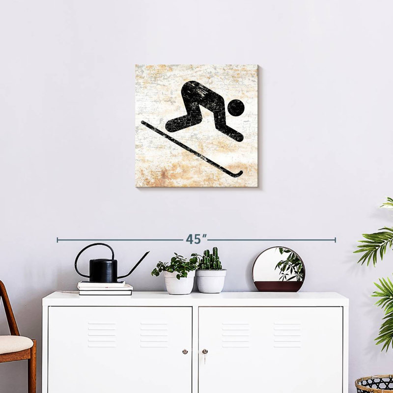 Enseigne de skieur ancien et usé Sireci, H 20 po x l 20 po