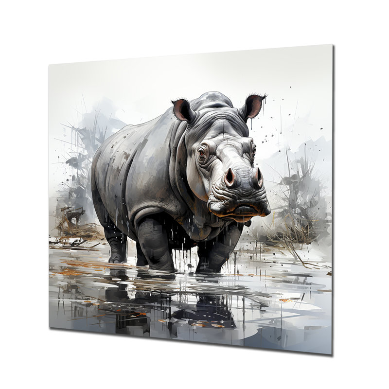 Gris majestueux hippopotame élégant IV - art mural hippopotame, H 16 po x l 16 po