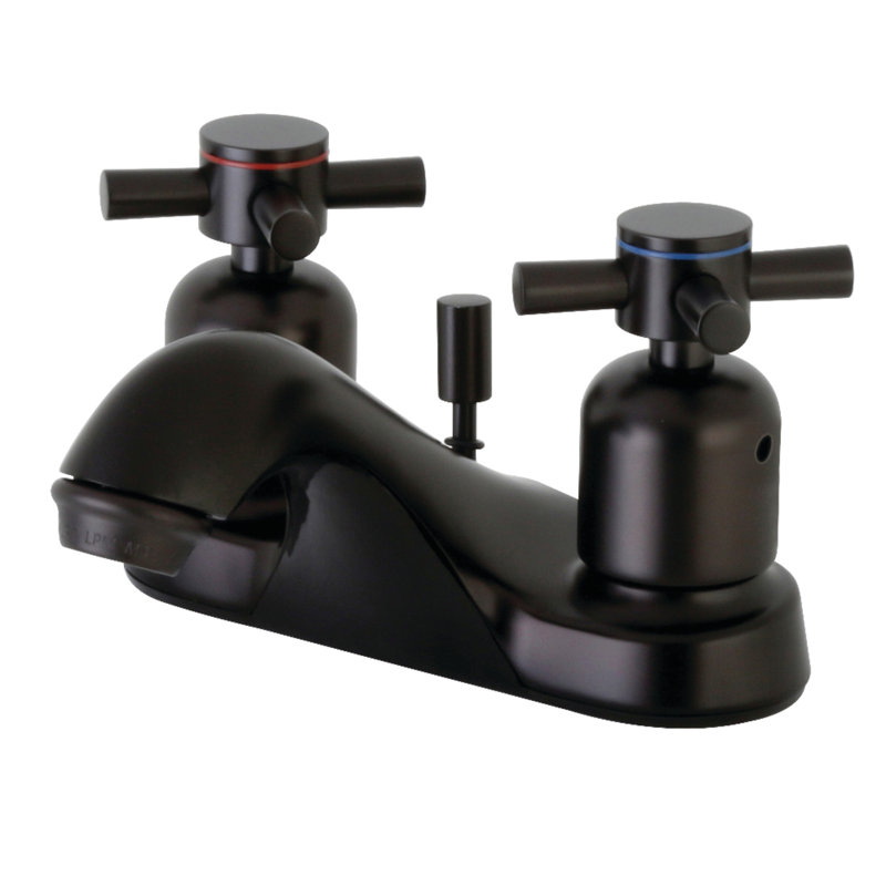 Kingston Brass Concord Two-Handle 3-Hole Deck Mount 4" Centerset Bathroom Faucet with Plastic Pop-Up, Oil Rubbed Bronze