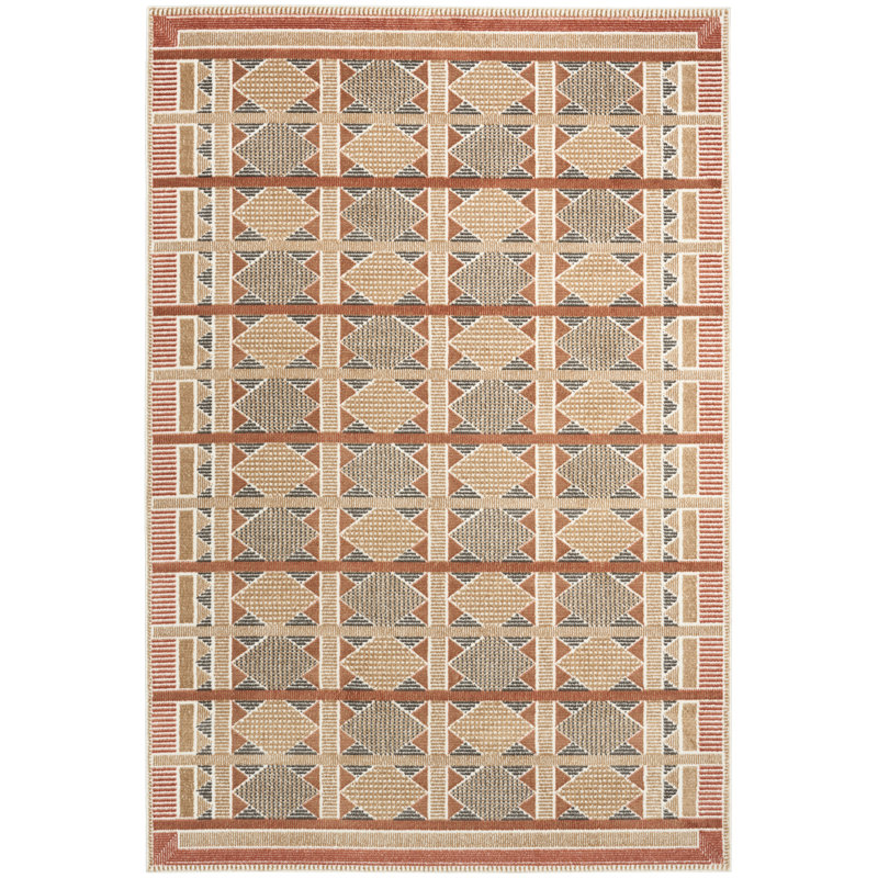 Alisah Geometric Machine Made Area Rug, Rectangle 122 x 183 cm, Rust Multi