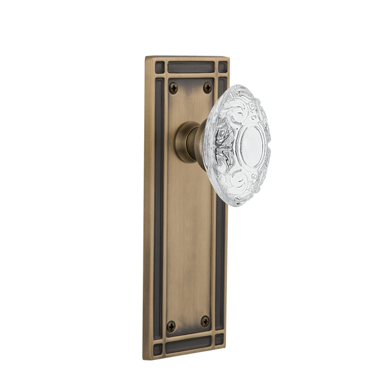 Mission Plate with Crystal Victorian Knob, Antique Brass