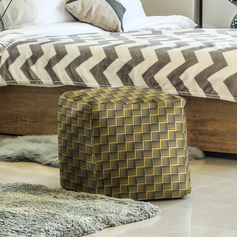 Repose-pieds cubique à rayures classic basketweave, Noir / jaune