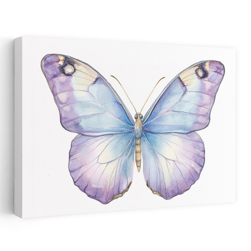 Ethereal Blue Butterfly Colorful Delicate Elegant Butterfly Nature Summer Wall Art Print by Mathieu - Wrapped Canvas Print