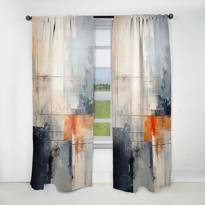 Egil Abstract Black Beige Road Collage I - Modern Curtain - Velvet Room Darkening - 1 panel, 52" W x 84" L