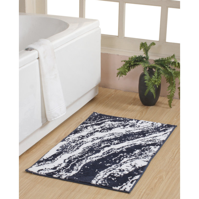 Tapis pour salle de bain en micro-tricot en marbre Chesapeake - 24 po x 40 po, Marine