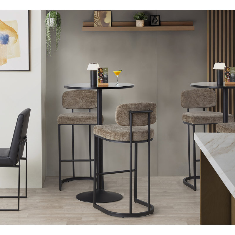 Tabouret de bar à hauteur fixe en métal noir et tissu brun - ensemble de 2, Siège brun / cadre noir