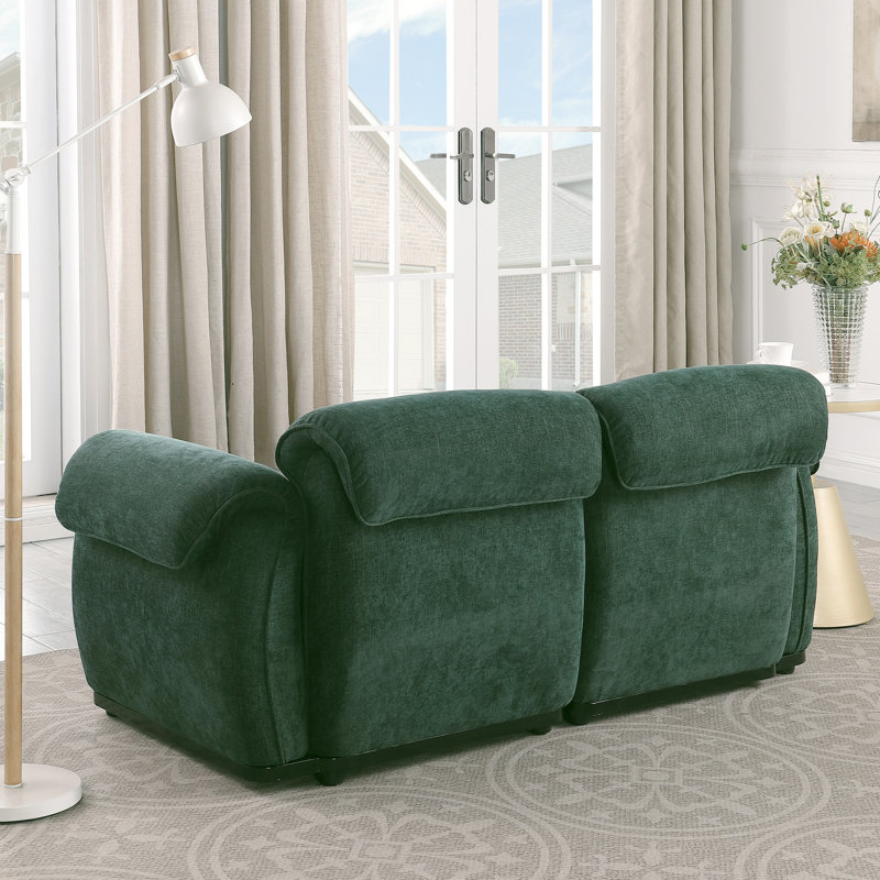 Canapé d'angle 2 places en chenille de 174 cm de long, structure en fer, pour salon et chambre, style minimaliste moderne, assise mi-ferme, dossier divisé, accoudoirs carrés, profondeur idéale, style contemporain, moelleux, accoudoirs, dossier