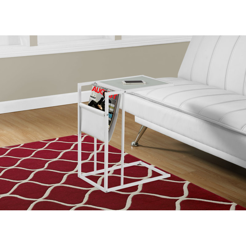 Enon Accent Table, C-shaped, End, Side, Snack, Living Room, Bedroom, Metal, Pu Leather Look, White