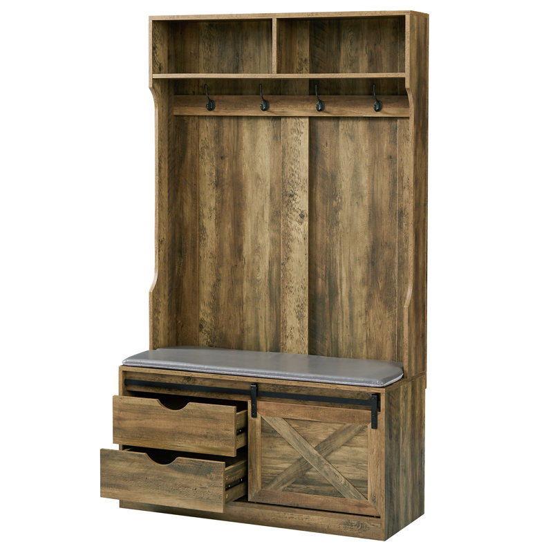 Arbre d'entrée Ekamvir de 40,7 po de largeur avec banc et rangement pour chaussures, Brun