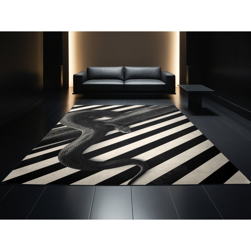 Tapis à rayures moderne gris et noir lavable à la machine Ozgur Anaconda, 2 x 5