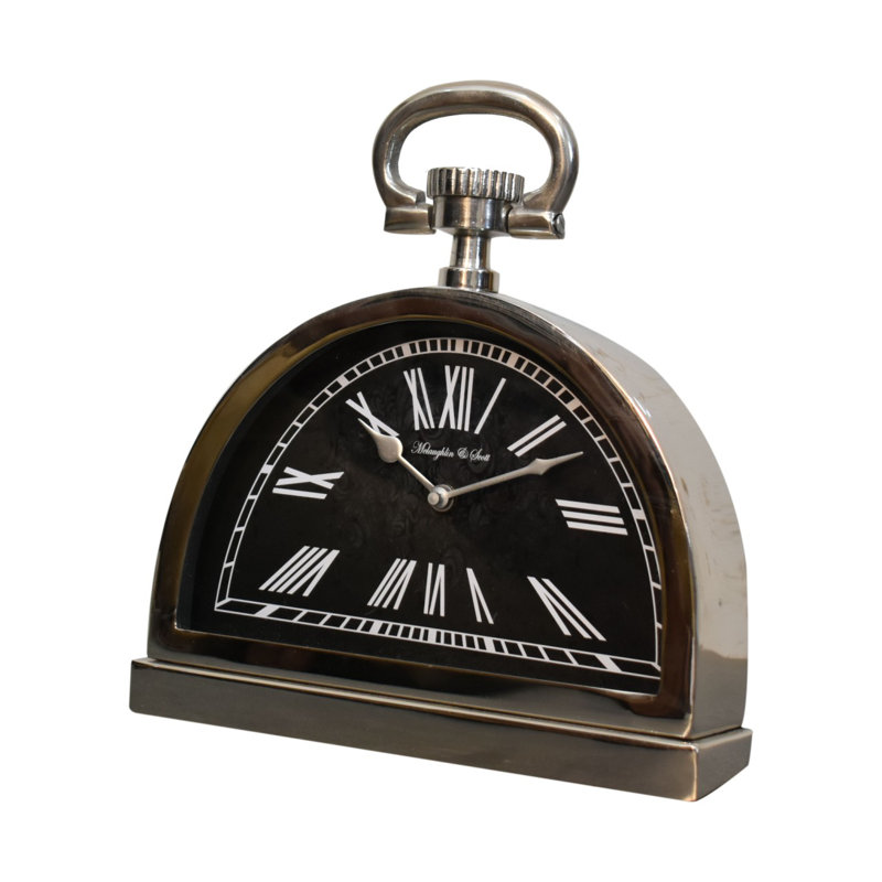 Roman Numeral Metal Electric Tabletop Clock in Black/Brown