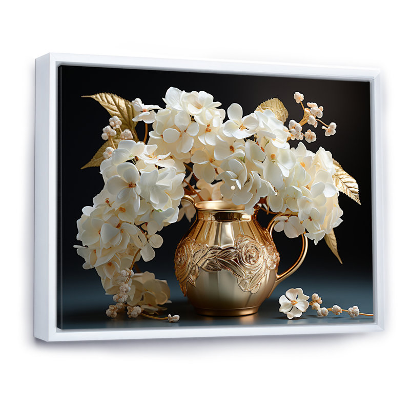 «Baroque Hydrangea» blanc et or V - Hydrangea, reproduction d'art sur toile encadrée, H 30 po x l 40 po x P 1,5 po