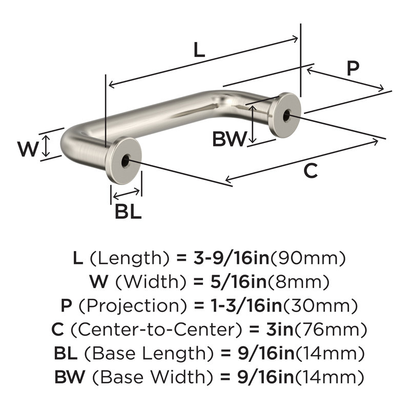Factor 3-3/4 inch (96mm) Center-to-Center Polished Nickel Cabinet Pull, 3 3/4", Polished Nickel