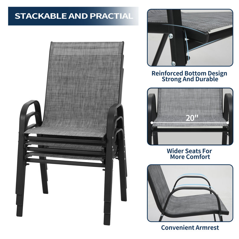 Efthemia Stacking Patio Dining Armchair, Gray, Set of 4