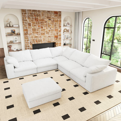 160 po modulaire avec repose-pieds de rangement modulaire de 160 po - 6 coussins de siège blancs, rembourrés en duvet et respirants