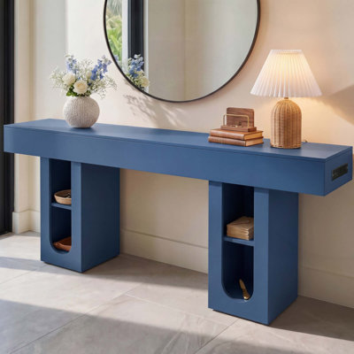 Console Table with Outlet, Entryway Table with Adjustable Storage Shelves, Thick Heavy-Duty High Density MDF Farmhouse Sofa Table for Hallway, Behind Couch and Living Room