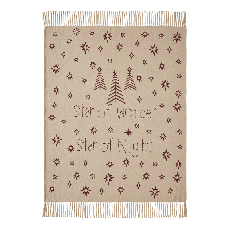 Star of Wonder Tan and Burgundy Cotton Woven Throw Blanket 50x60