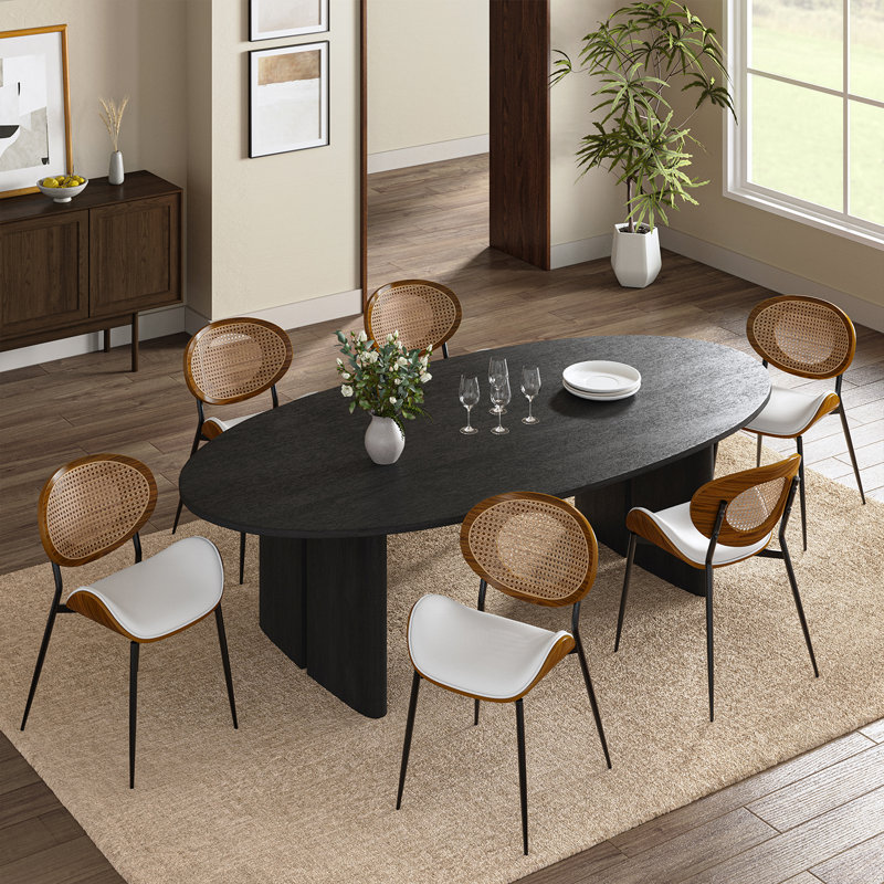 Ema Modern Faux Leather Dining Chair Set, Beige, 6