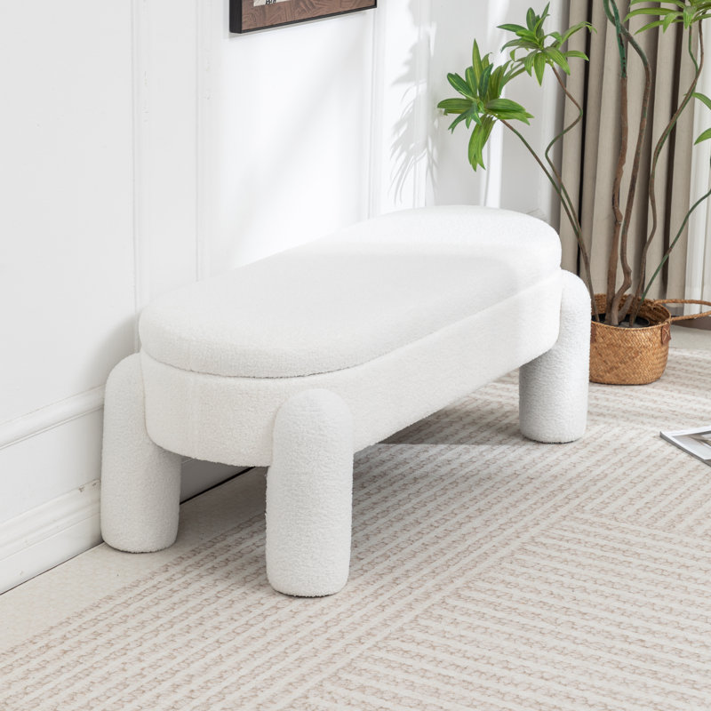 Upholstered Flip Top Storage Bench For End Of Bed, White