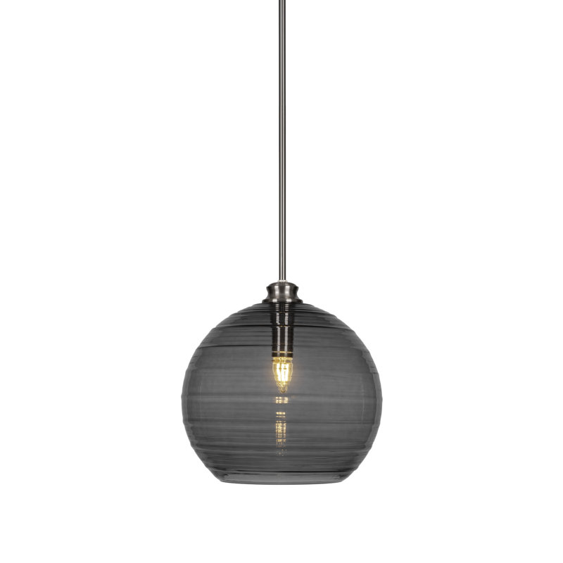 Luminaire suspendu avec tige 1 lumière Malena, Nickel brossé, Noir, H 13,75 po x l 14 po x P 14 po