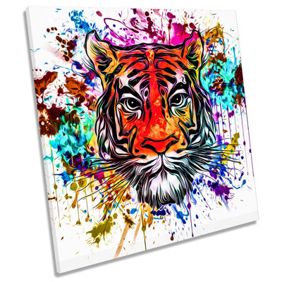 Tiger Face Graffiti Explosion Picture - Wrapped Canvas Art Prints