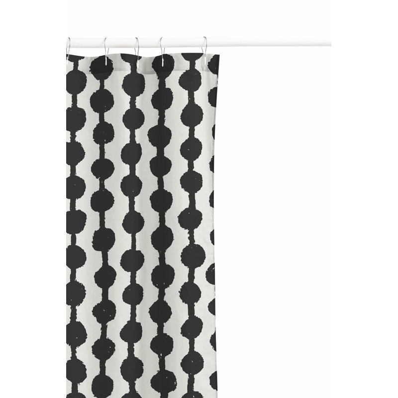 Dot Tied Ultra-Thin Lightweight Shower Curtain, Ivory/Charcoal Dots