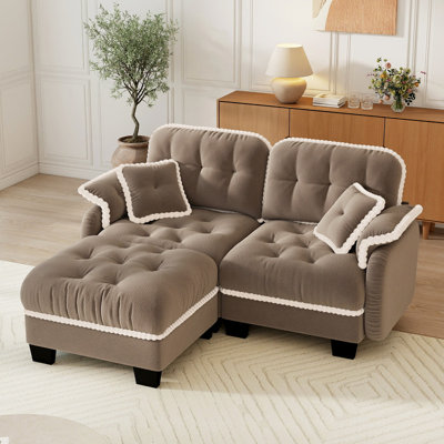 Canapé modulaire modulaire, canapés en L pour le salon, canapé Cloud confortable, siège profond à 2 places avec 1 repose-pieds en chenille brun