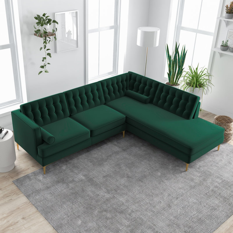 Addilynn 2 - Piece Velvet Sectional, Green , Right Hand Facing