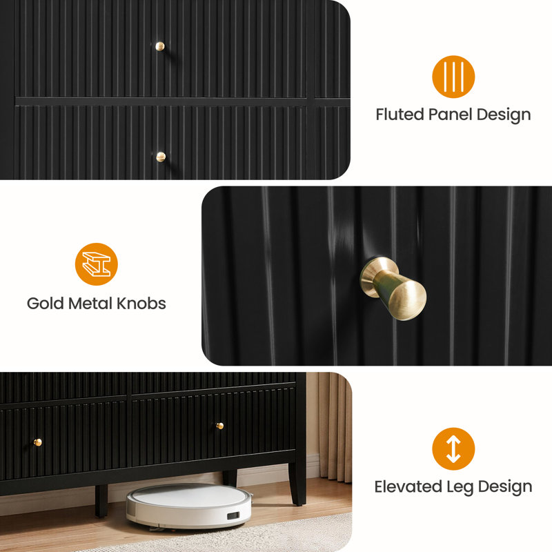 6 Drawer Dresser With Lighted Mirror, Black