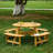 8 Person Round Picnic Table With 4 Built-In Benches. , Smooth Edge, Waterproof, Natural, Weather-, For Patio, Backyard, Garden Benches - Umbrella Hole Construction For Backyard And Patio-1265696339