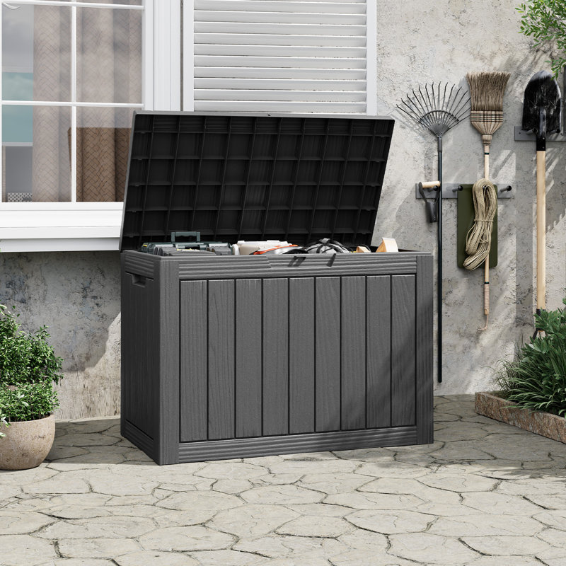 Waterproof Resin Deck Box – Uv Resistant Outdoor Storage With Lockable Lid, Black, 50 Gallons