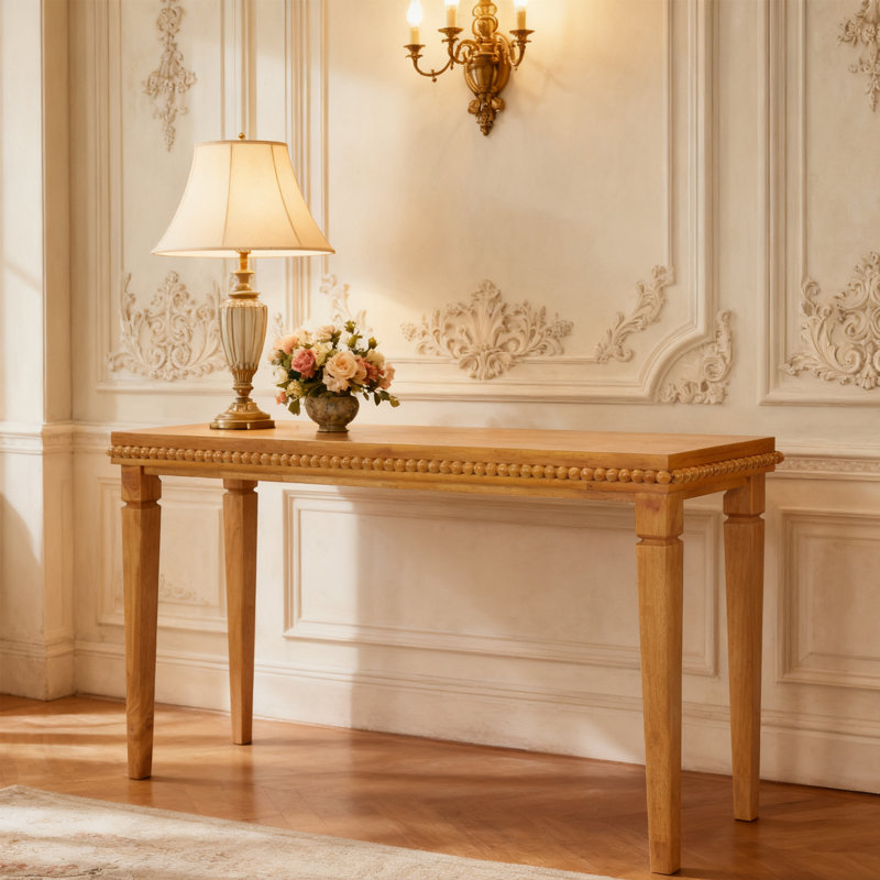 Console en bois ornée de perles, Brun