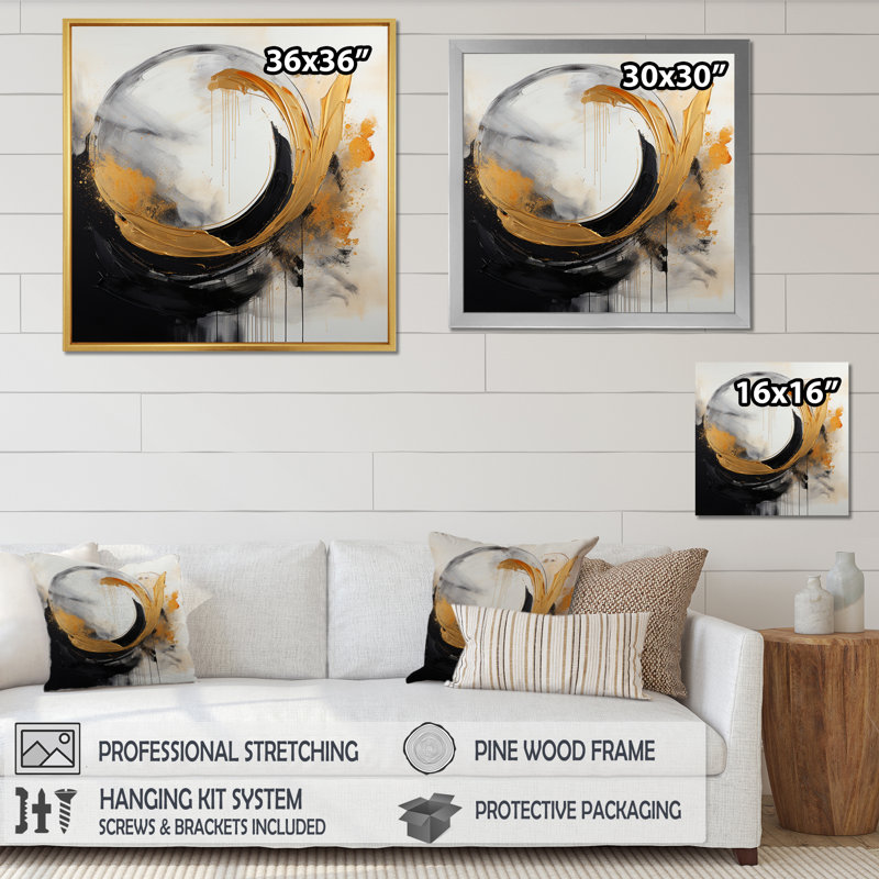 Yin Yang, au-delà de la dualité, abstrait or et noir I - impression, 30" H x 30" W, Toile tendue