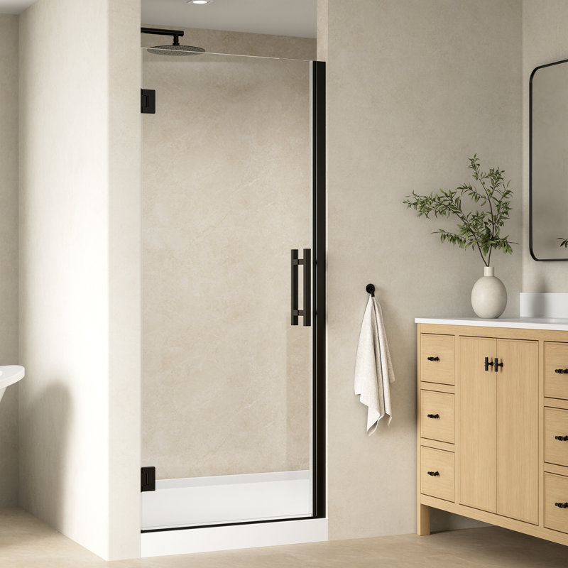 Porte de douche à charnière sans cadre de l 29 à 30 po x H 72 po avec verre trempé certifié SGCC, noir mat, Noir mat