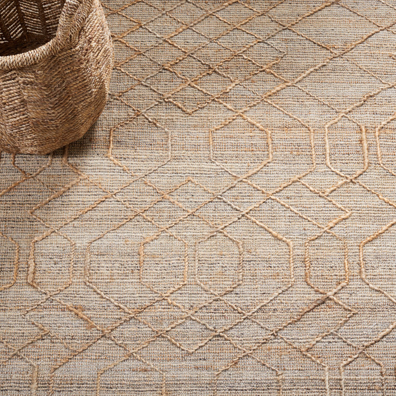 Hrisha Natural Fiber Hand Loomed Jute/Cotton Southwestern Rug in Natural/Beige, Square 6'