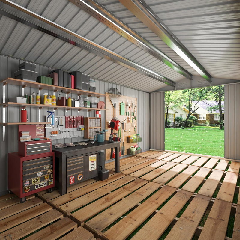VIWAT 8 ft. W x 12 ft. D Galvanized Steel Outdoor Storage Shed, 8x12 FT, No